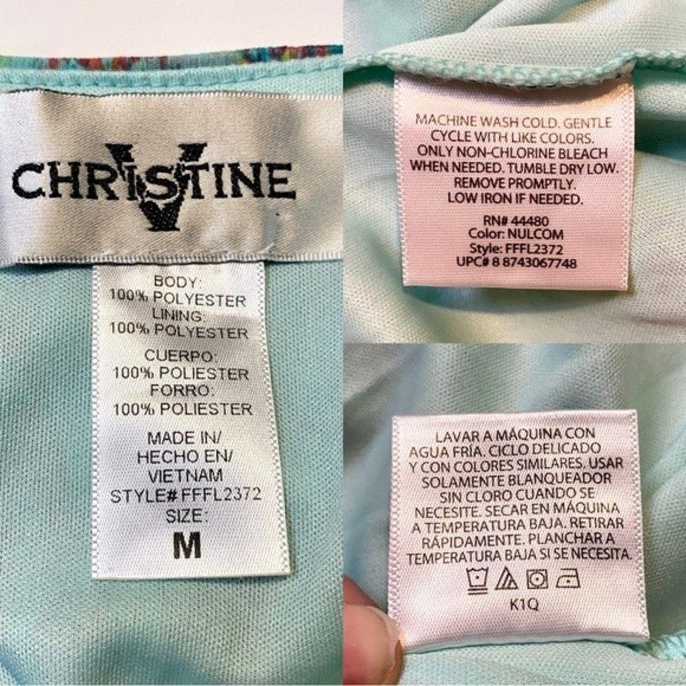 Christine V Printed Mint Green Chiffon Flowy Maxi Dress Tribal Pattern Size M​ - Picture 10 of 11